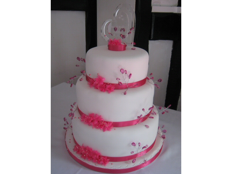 Kelley - Fuchsia pink 3 tier sponge wedding cake for Kelley of Darwin, near Blackburn.