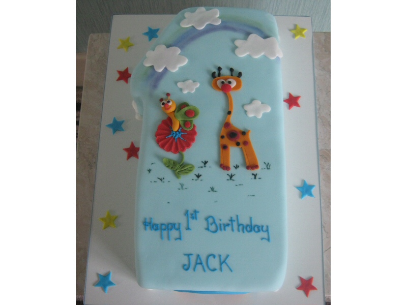 Fuzzy Felt - A retro shaped 1st birthday cake for Jack made to resemble fuzzy felt creations.